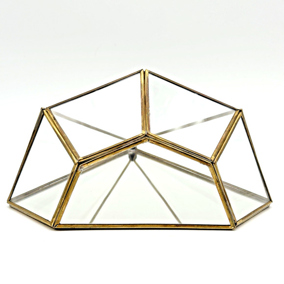 Brass Glass Terrarium Candle Holder Vintage 70s Table Top Hanging Mirrored Back - Picture 5 of 9